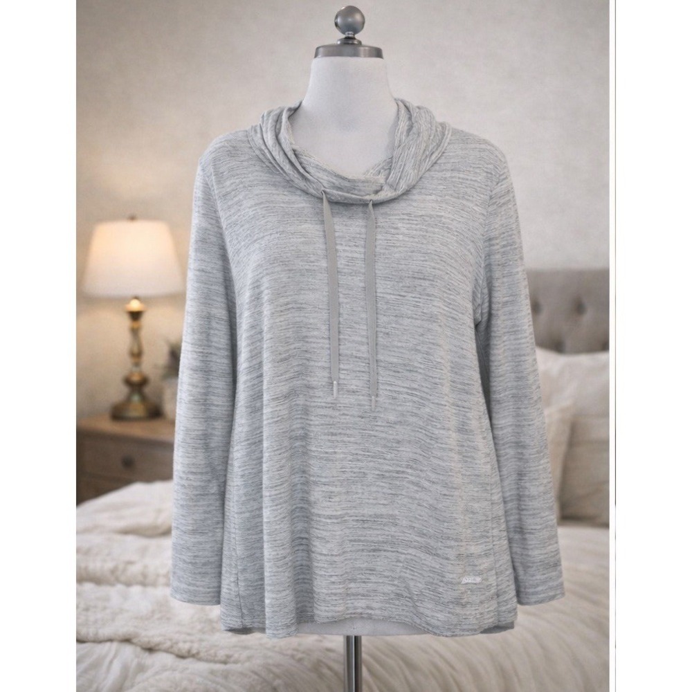 Eddie Bauer Cowl Neck Popover Top Drawstring Jersey Knit Lightweight Gray Size S